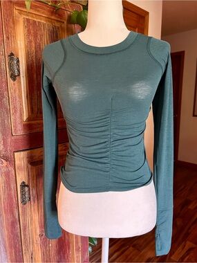 Free People Movement by Free People Forest Green Ruched Long Sleeve Crew Top